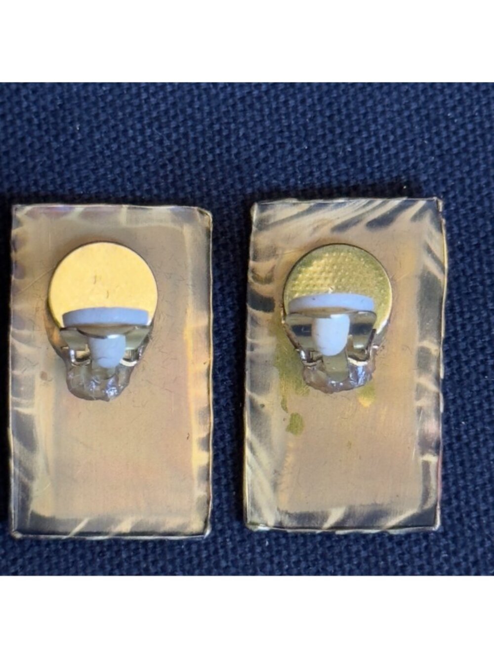 African Express Rectangular Gold-Tone & Marbled Clip-On Earrings Made In South A - Picture 6 of 10